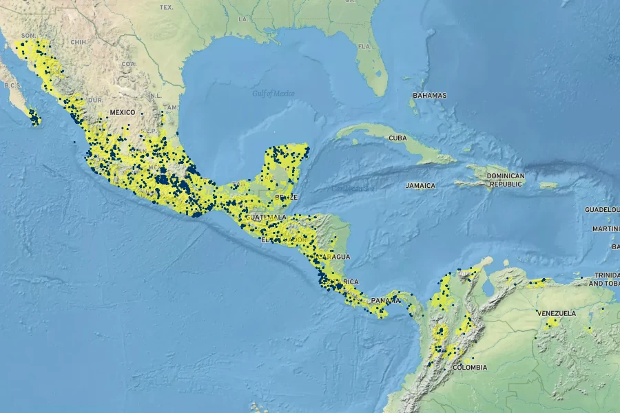 Plumeria rubra Native Range