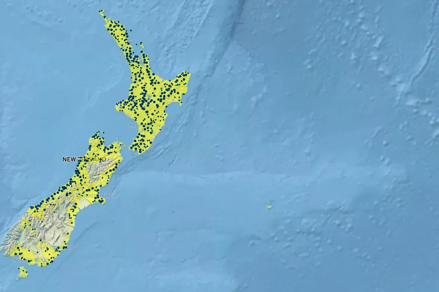 Podocarpus totara Native Range