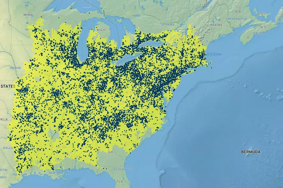 Podophyllum peltatum Native Range