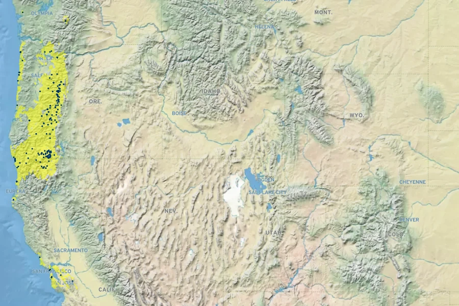 Polemonium carneum Native Range