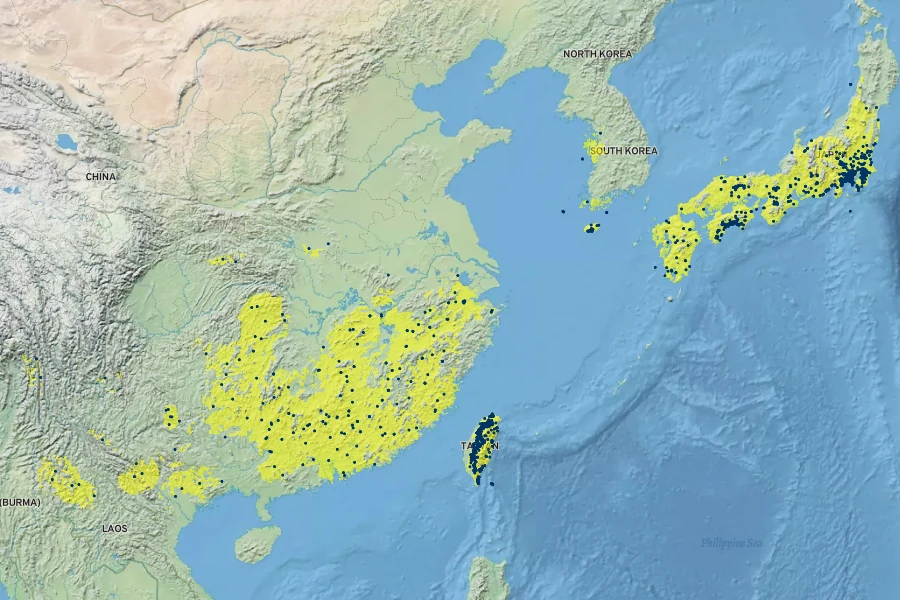 Pollia japonica Native Range