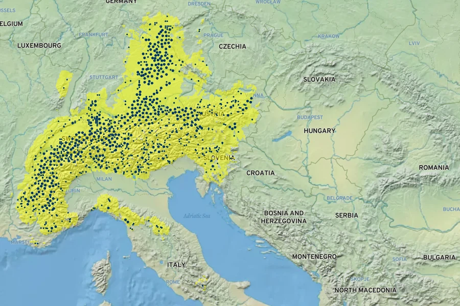 Polygaloides chamaebuxus Native Range