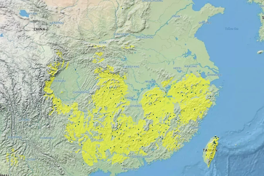 Polygonatum cyrtonema Native Range