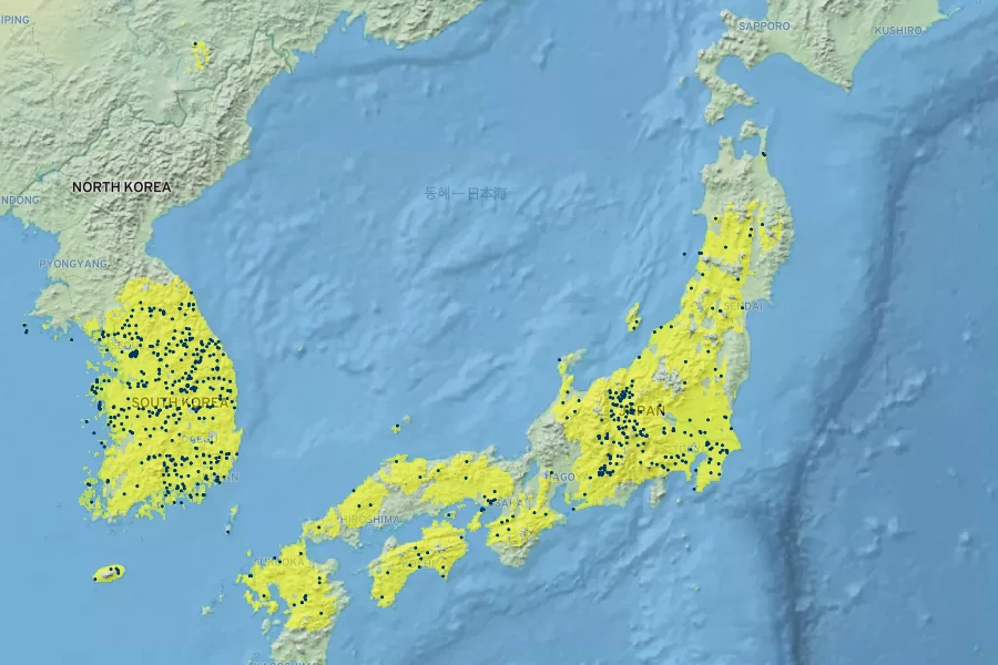 Polygonatum odoratum var. pluriflorum Native Range