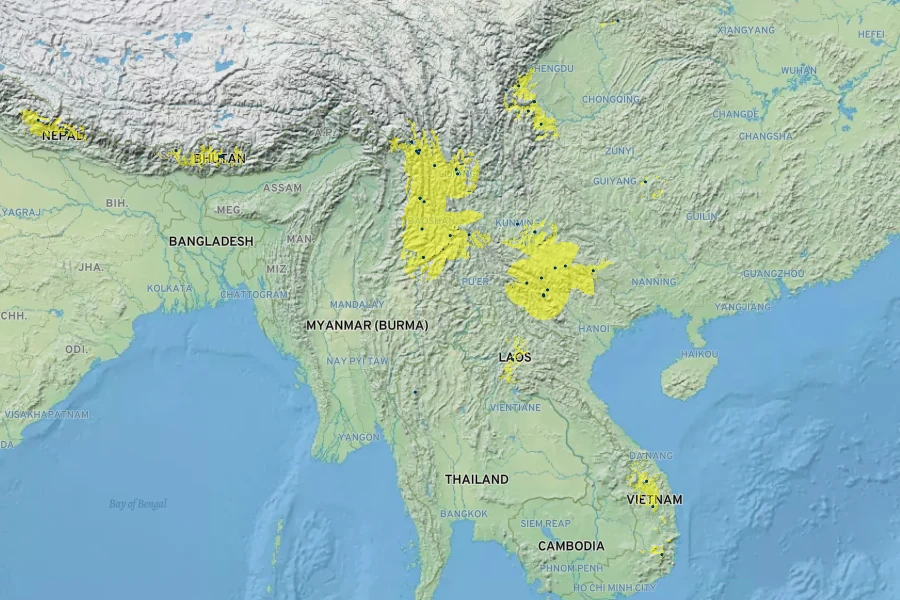 Polygonatum punctatum Native Range