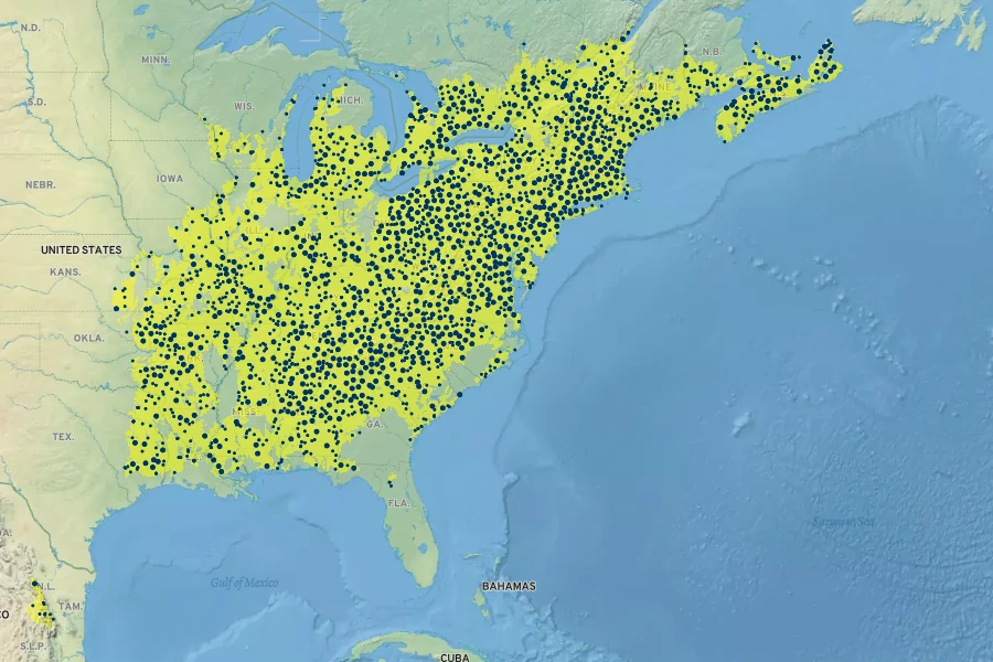 Polystichum acrostichoides Native Range
