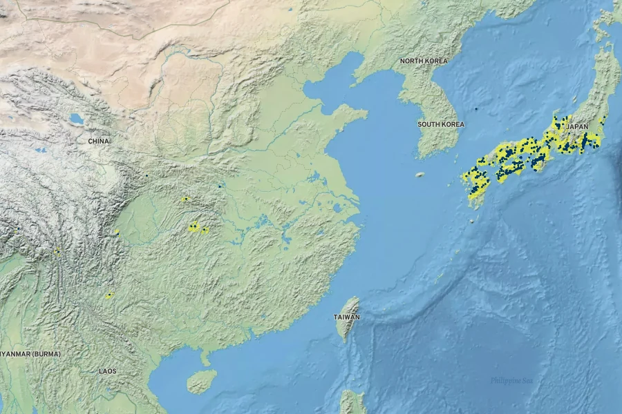 Polystichum mayebarae Native Range
