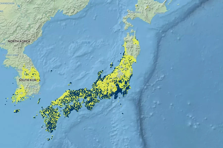 Polystichum polyblepharum Native Range