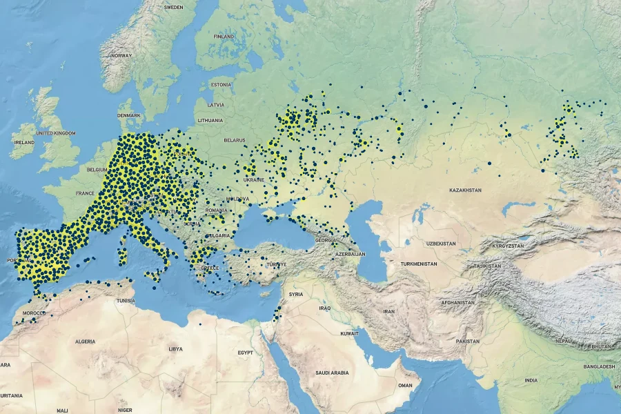 Populus alba Native Range