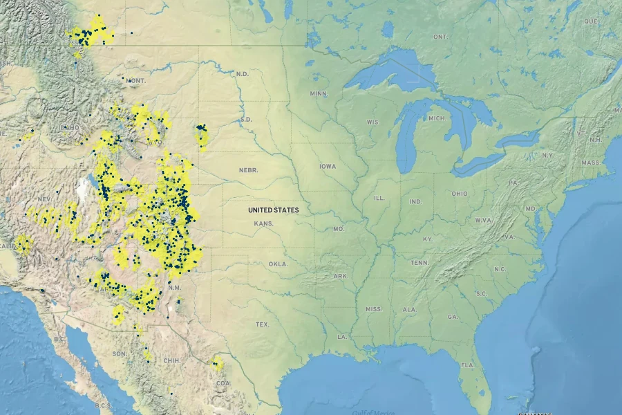Populus angustifolia Native Range
