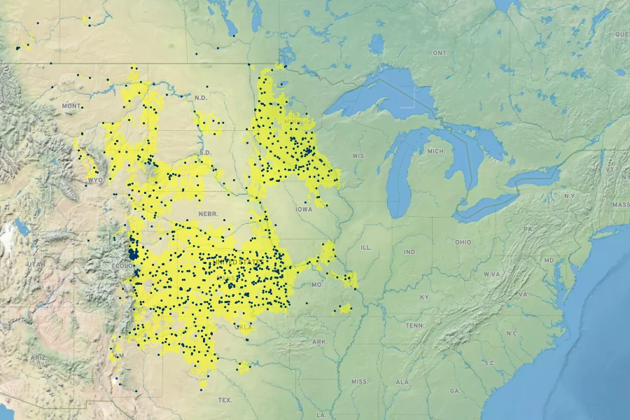 Populus deltoides subsp. monilifera Native Range