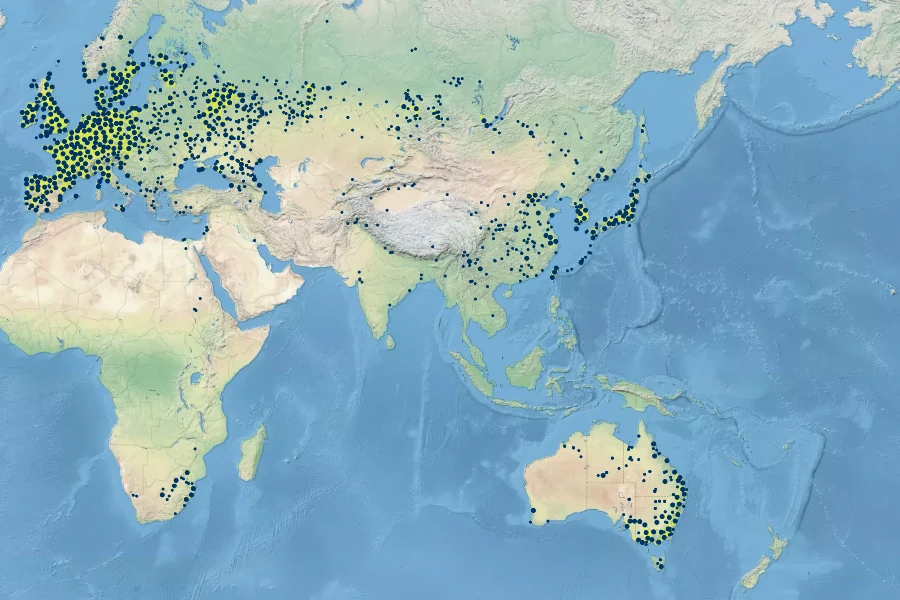 Potamogeton crispus Native Range