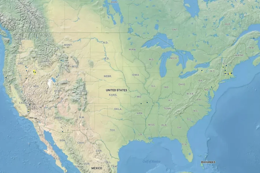 Potamogeton foliosus subsp. fibrillosus Native Range