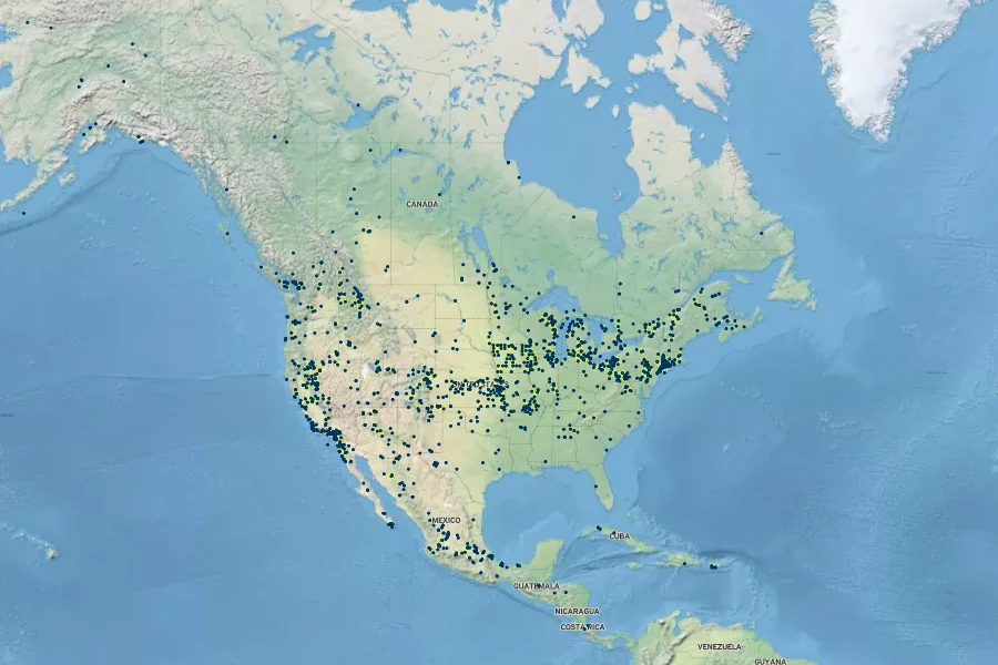 Potamogeton foliosus Native Range