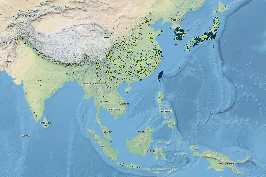 Potentilla indica Native Range