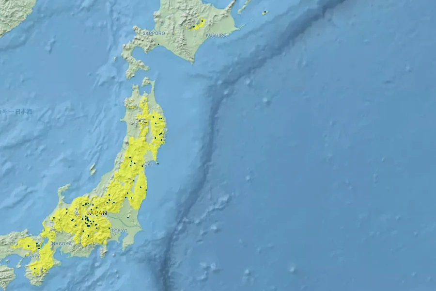 Primula japonica Native Range