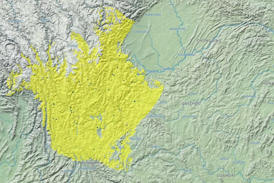 Primula wilsonii Native Range