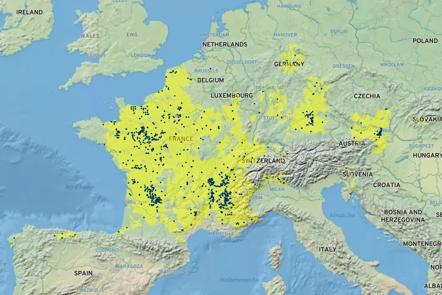 Primula ×polyantha Native Range
