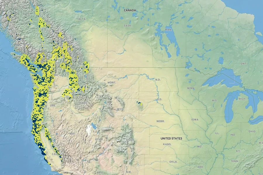 Prosartes hookeri Native Range