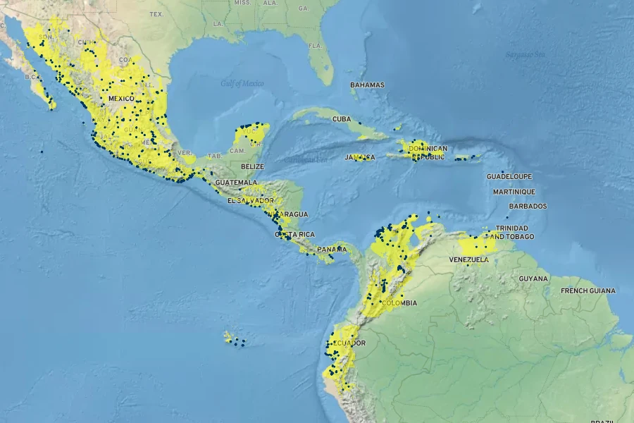 Prosopis juliflora Native Range