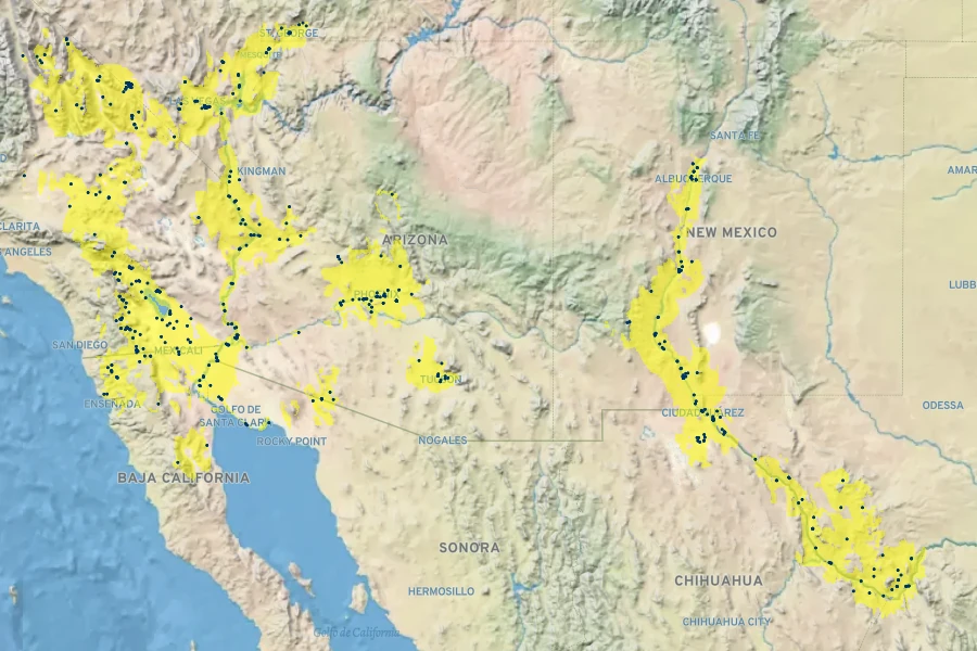 Prosopis pubescens Native Range