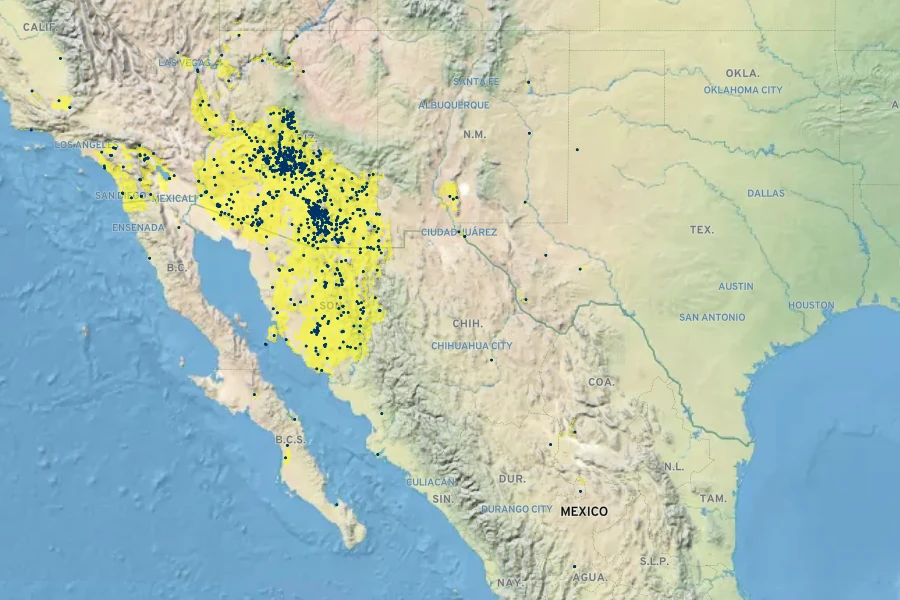 Prosopis velutina Native Range