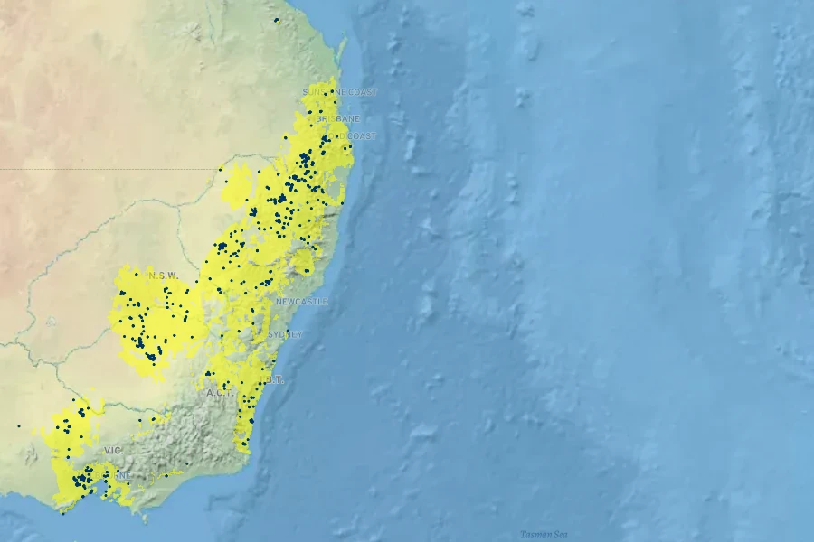 Prostanthera nivea Native Range