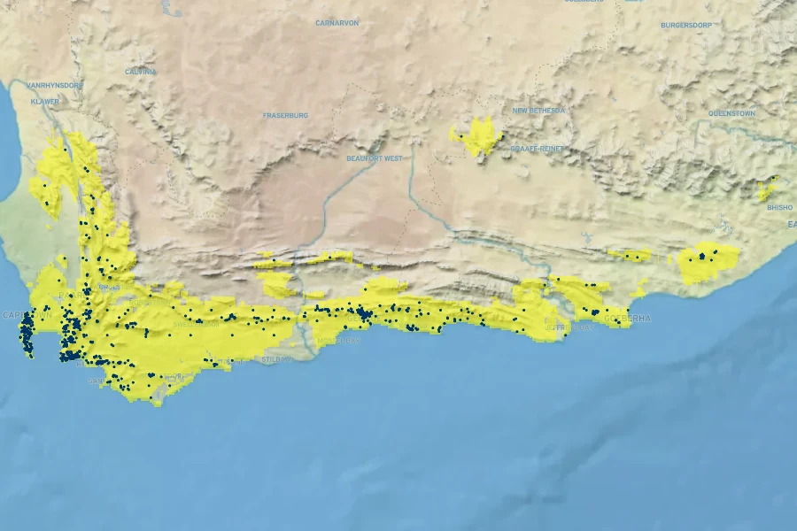 Protea cynaroides Native Range