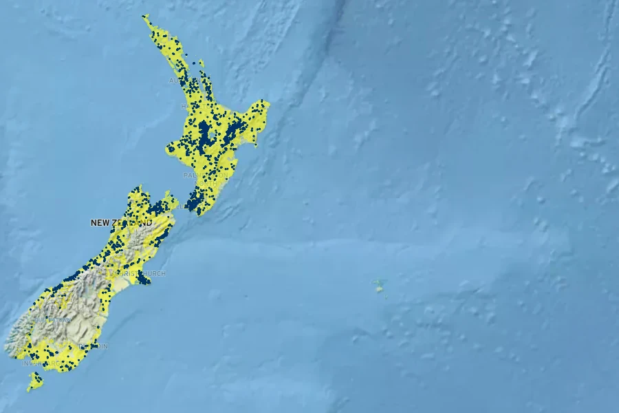 Prumnopitys taxifolia Native Range