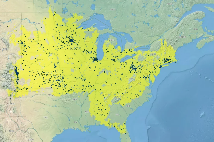 Prunus americana Native Range