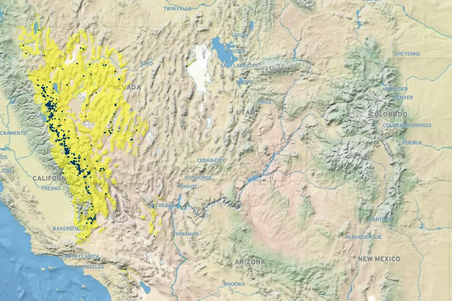 Prunus andersonii Native Range