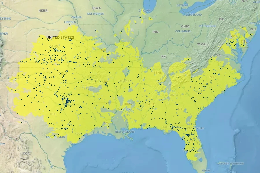 Prunus angustifolia Native Range
