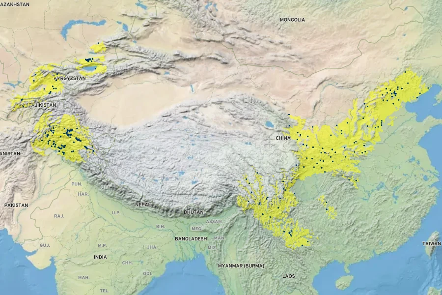 Prunus armeniaca Native Range