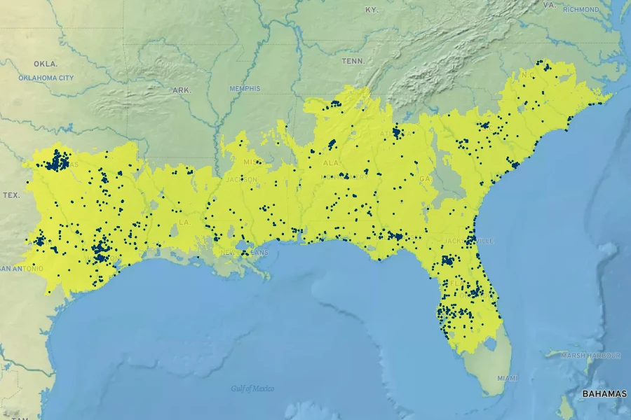 Prunus caroliniana Native Range