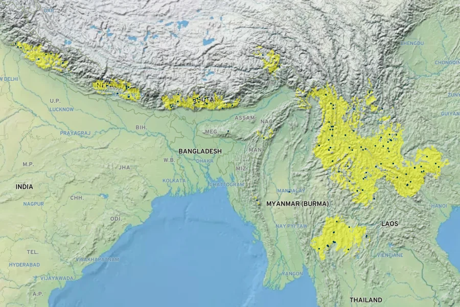 Prunus cerasoides Native Range