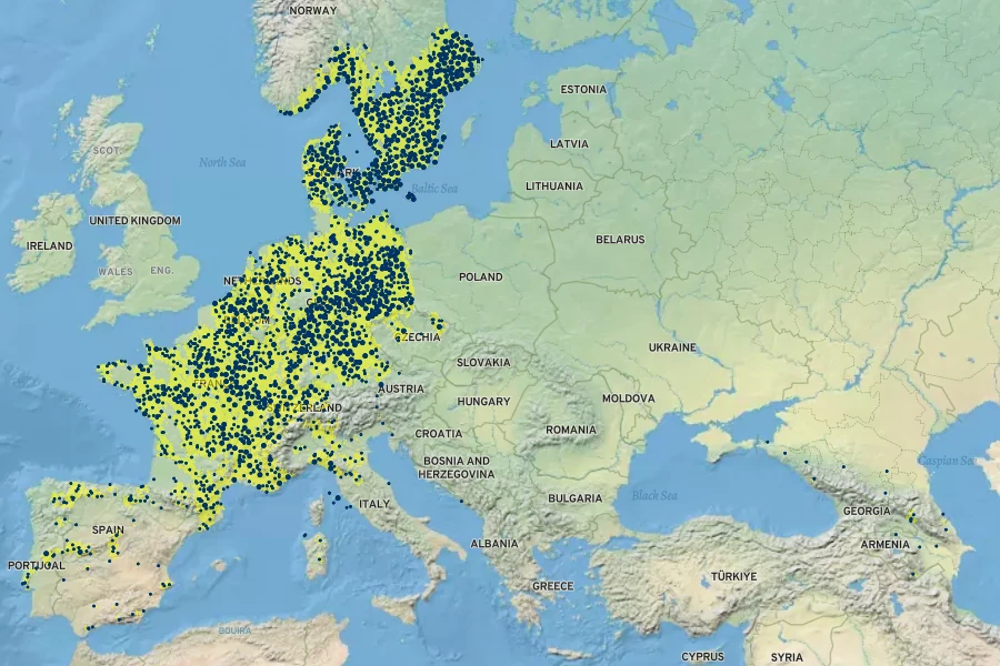 Prunus cerasus Native Range