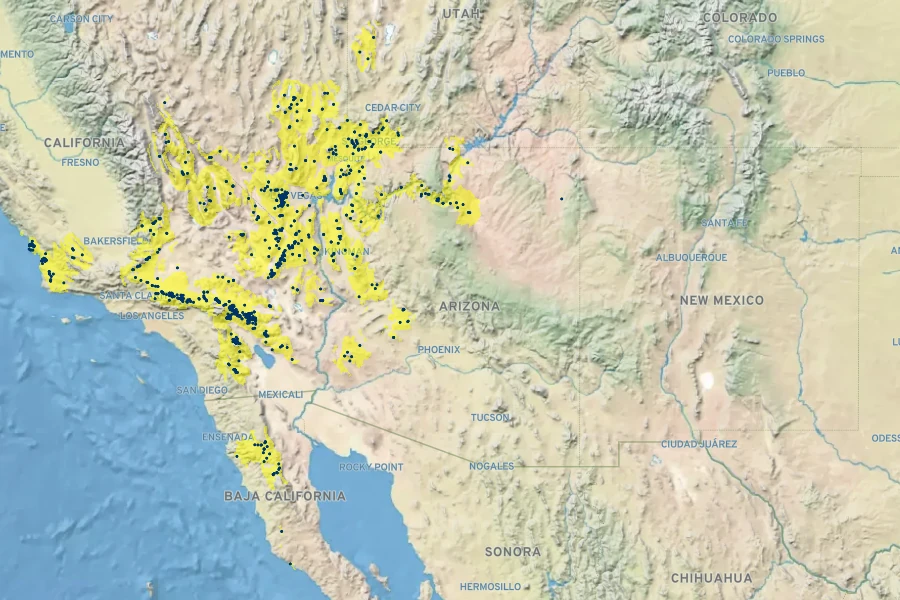 Prunus fasciculata Native Range