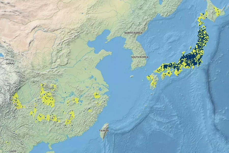Prunus grayana Native Range