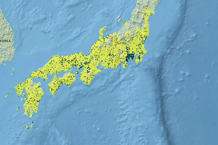 Prunus jamasakura Native Range
