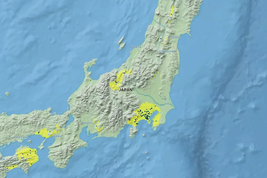 Prunus lannesiana Native Range