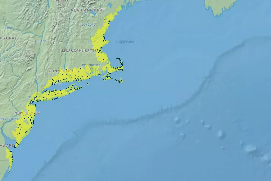 Prunus maritima Native Range