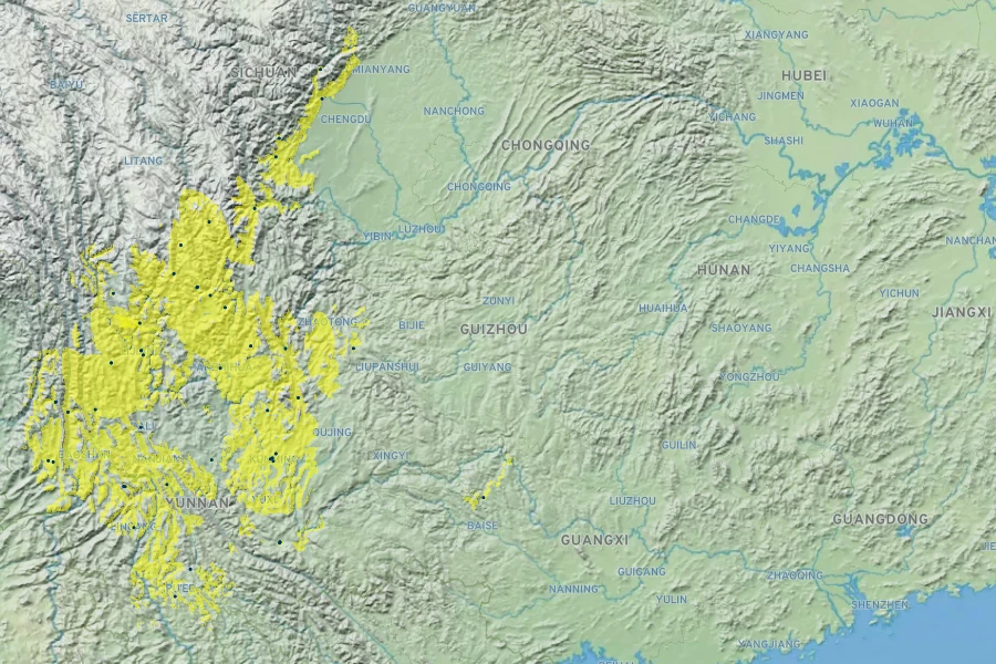 Prunus mume Native Range