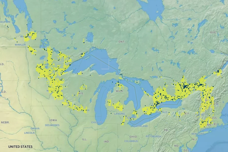 Prunus nigra Native Range