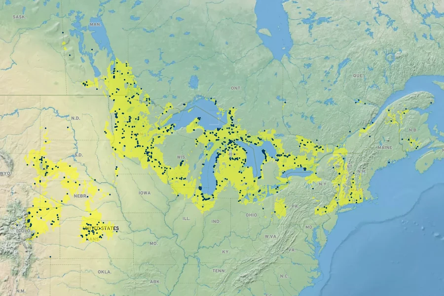 Prunus pumila Native Range