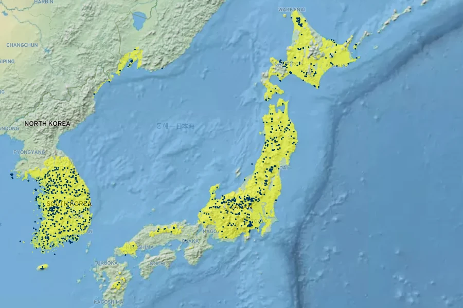 Prunus sargentii Native Range