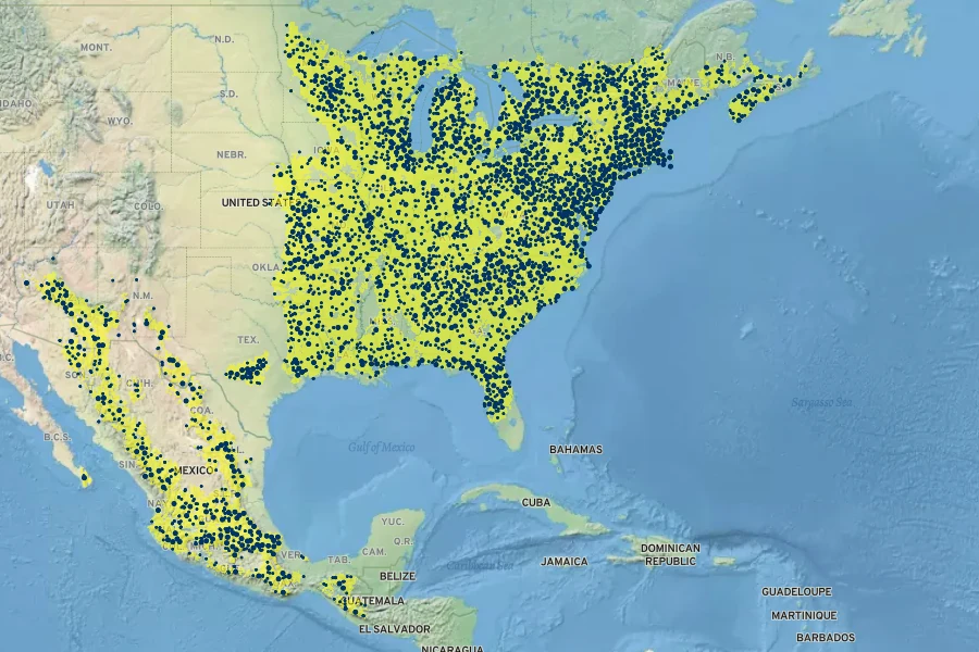 Prunus serotina Native Range
