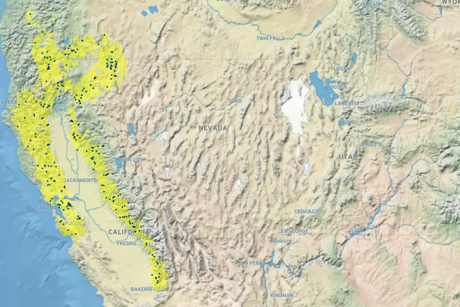 Prunus subcordata Native Range