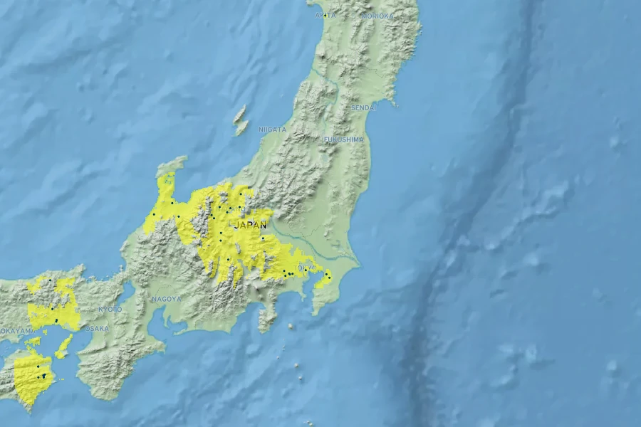 Prunus subhirtella Native Range