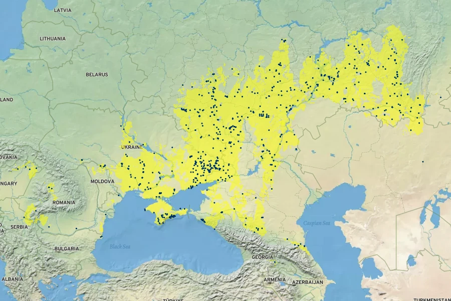 Prunus tenella Native Range
