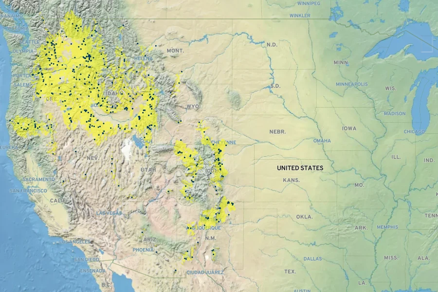 Prunus virginiana var. melanocarpa Native Range